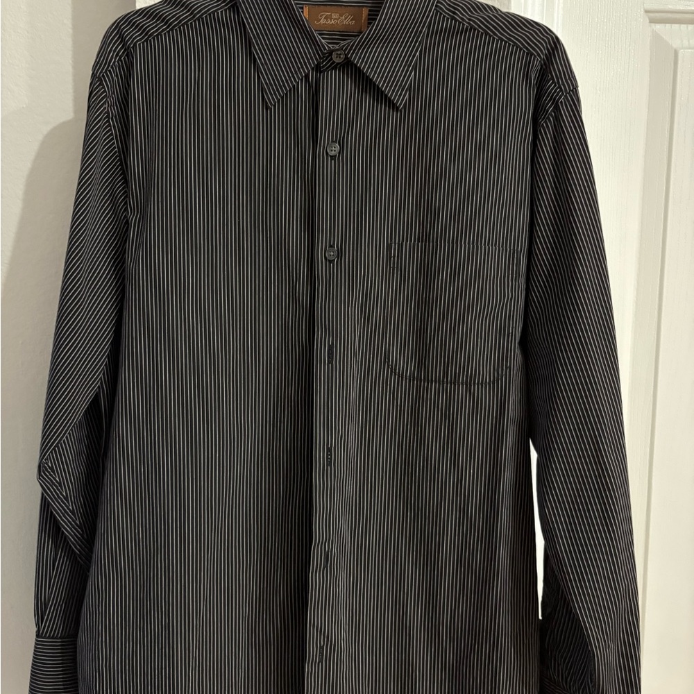 Tasso Elba Men's Dark Gray Striped Button Down Shirt